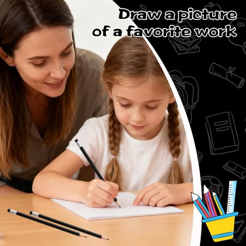 60 PCS Black Pencils Bulk with Eraser, Pre-Sharpened HB Pencils for Writing & Drawing, School Supplies for Kids Homework, Tests, Art Crafts & Teacher Grading (Black) - color: black