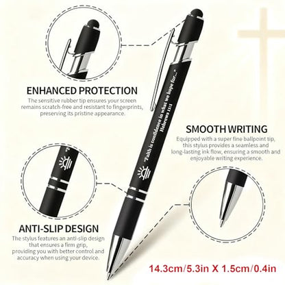 Personalized 15 Pack Bible Pens Touch Screen Stylus Ballpoint Pens | Christian Retractable Pens with Scripture Quotes & Symbols, Smooth Writing Black Pen for Church,Multicolor - color: Multicolor, style: Christian