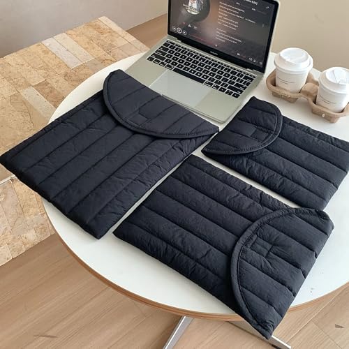 Puffy Laptop Sleeve 15-16 Inch, Soft Laptop Case, Black Set | Compatible with 15-16 Inch Macbook Pro/Air, Asus/Dell/Lenovo Laptops, Protective Carrying Bag with Cable Storage Pouch - color: Black Set, size: 15/16