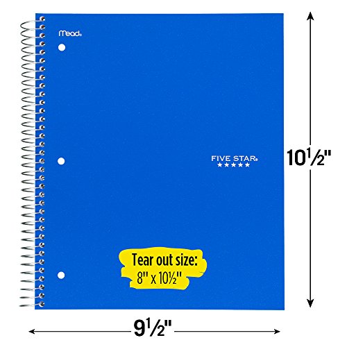 Five Star Spiral Notebooks, 2 Pack, 5-Subject, Wide Ruled Paper, 10-1/2" x 8", 200 Sheets, Cobalt Blue, Red (38410) - color: Blue, Red