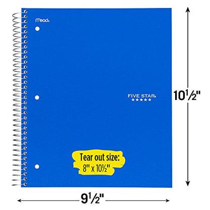 Five Star Spiral Notebooks, 2 Pack, 5-Subject, Wide Ruled Paper, 10-1/2" x 8", 200 Sheets, Cobalt Blue, Red (38410) - color: Blue, Red