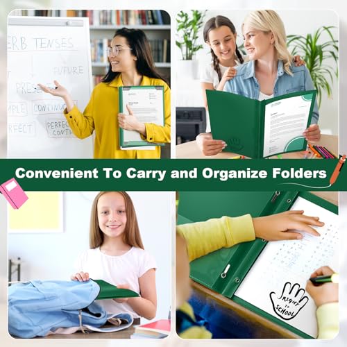 Henoyso 24 Pcs Plastic Folders with Clear Front Pockets and Prongs School to Home File Organizer Plastic Folder for Back to School Parent Teacher Communication Homework Office (Dark Green) - color: Dark Green