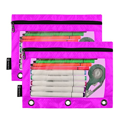 Binder Pouches,Magenta Purple Pencil Pouch for 3 Ring Binder 2 Pack Clear Pencil Bag with Zipper for Office School Supplies - color: Magenta Purple