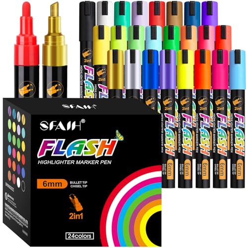 SFAIH 24 Vibrant liquid chalk markers [1s Wet Wipe] - No Residue, 4.5mm chalk markers for blackboard - color: Multicolor