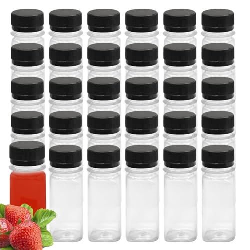 30 PCS 2 oz Plastic Juice Bottles with Lids | Empty Clear Milk Bottles with Lids, Beverage Containers for Juice, Milk and Other Drink - size: 2 oz / 60 ml (30 Count)