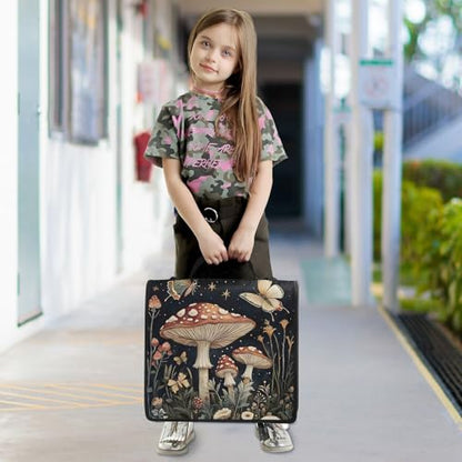 3 Ring Zipper Binder with Shoulder Strap Mushrooms Flowers Butterflies (2) 1.5 inch Binders Keeper Large Capacity Multi Pockets for School Office Supplies - color: Multi2464, size: Fit 500 Sheets