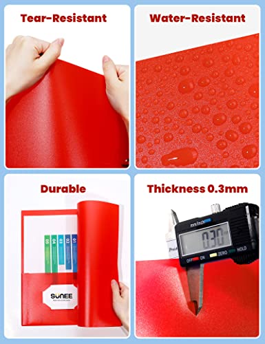 SUNEE 2 Pocket Folders (6 Pack, Red) Heavy-Duty Plastic Folders with Pockets, Fit 8.5x11 Letter Size Paper, 2-Pocket File Folders for Kids, Home, School, Office - color: Red, style: 6-Pack