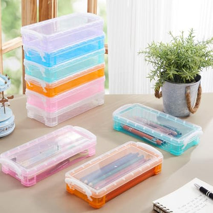 Gueevin 24 Pcs Large Capacity Plastic Pencil Box Clear Plastic Pencil Case Crayon Box with Snap Tight Lid Watercolor Pen Storage Brush Organizer Drawing Tools Container (Macaron) - color: Macaron