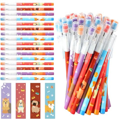 Kolewo4ever 48pcs HB Dog Pencils Kawaii Cute Multipoint Pencil Push Translucent Non Sharpening Stackable Pencils Pop Up Plastic Pencil for Classroom Rewards Carnival Prizes (Dog)