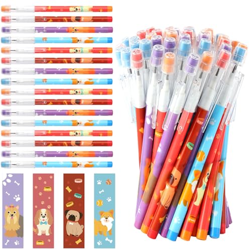 Kolewo4ever 48pcs HB Dog Pencils Kawaii Cute Multipoint Pencil Push Translucent Non Sharpening Stackable Pencils Pop Up Plastic Pencil for Classroom Rewards Carnival Prizes (Dog)