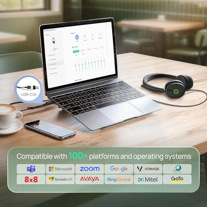 Yealink UH48 ANC Wired USB-C/A Headset,6 AI Noise-Canceling Microphones | Teams/Zoom Certified, Dual-ear Headphones, Call Center,Home,Plug & Play for Laptop/Phone/Computer,Dynamic EQ, 360° Busylight
