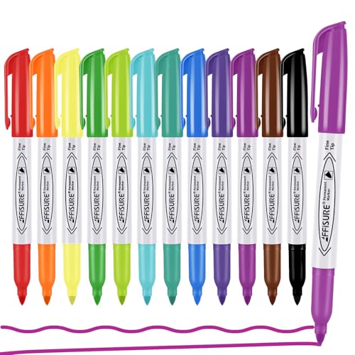 Permanent Markers Assorted Colors Set, 12 Colored Markers 12 Pack, Fine Point，Works on Wood, Plastic, Metal, and More, for Adults, Artist, Teacher, Kids - size: 1 Count (Pack of 12)
