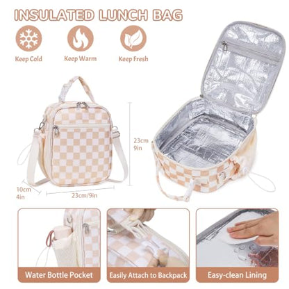 Bento Lunch Box for Kids Adult, Leakproof 3-4 Compartment Bento Box Set with Insulated Food Jar,Water Bottle, Lunch Bag, School Lunch Container for Toddler Teen Girls Boys Ages 3+(Plaid) - color: Checkerboard