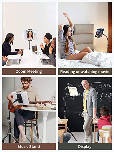 elitehood Metal iPad Tripod Stand, 72in Gooseneck Tablet Floor Stand Holder | Heavy Duty Aluminum Tall iPad Floor Stand, Adjustable iPad Music Stand for Pro 13 11, Mini, Air, iPhone and 4.7-13" Tablets - size: 4.7–13" · Side Clamp