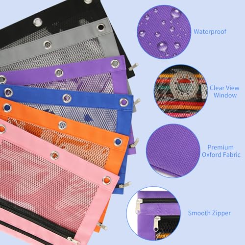 Pencil Pouch for 3 Ring Binder - 3 Pack Zippered Pencil Pouches with Transparent Mesh Window| Binder Pouch with Smooth Zippers| Zippered Pencil Bag for School Office Students, Blue - color: Blue