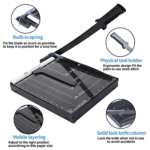 ISDIR Guillotine Paper Cutter 12" with Integrated Pressure Bar – Heavy Duty Metal Base, 15 sheet Capacity, Magnetic Guide & Safety Guard – Precision Trimmer for Cardstock, Crafts, DIY, Photos & Office - color: 12"black1