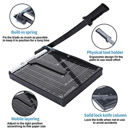 ISDIR Guillotine Paper Cutter 12" with Integrated Pressure Bar – Heavy Duty Metal Base, 15 sheet Capacity, Magnetic Guide & Safety Guard – Precision Trimmer for Cardstock, Crafts, DIY, Photos & Office - color: 12"black1