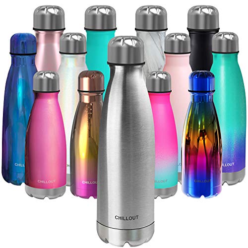 CHILLOUT LIFE Stainless Steel Water Bottle: 17 oz Double Wall Insulated Cola Bottle Shape for Cold and Warm Drinks, BPA Free Metal Sports Bottle, Dishwasher Safe - color: Stainless Steel, size: 17 Ounces, style: 1 Pack
