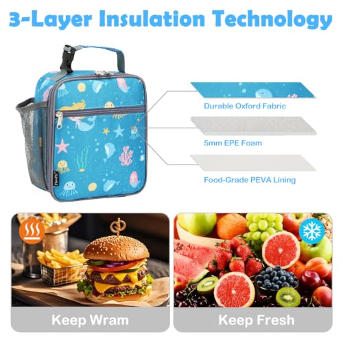FlowFly Kids Lunch box Insulated Soft Bag Mini Cooler Back to School Thermal Meal Tote Kit for Girls, Boys, Mermaid - color: Mermaid