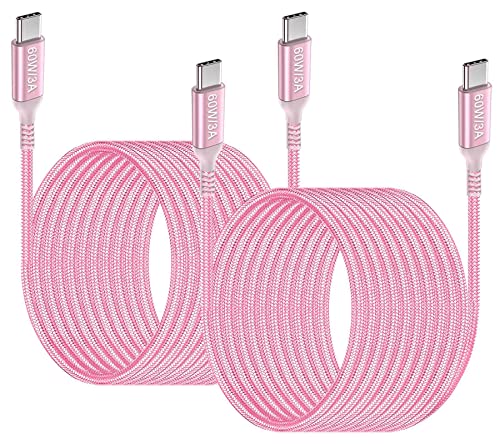 Long USB-C to USB-C Cable 15ft Pink(2-Pack),60W Fast Charging,Awnuwuy USB Type C Charger Cord Compatible with iPhone 15 Plus/15 Pro Max,iPad Pro 12.9 11 4th 3rd,MacBook Pro,Samsung Galaxy S23,Sony PS5 - color: Pink, size: 15FT