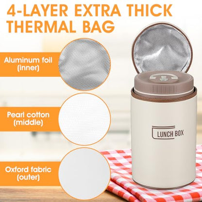 3 Pcs Portable Insulated Lunch Container Set for Adult, Stackable Stainless Steel Bento Box for Hot Food with Insulated Lunch Bag Unisex 3 Separate Thermal Food Container(Khaki)