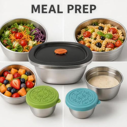 50 Oz Stainless Steel Salad Bowl with Lid, 3 Pack Salad Container for Lunch, Reusable Sealed Meal Prep Bowls with Sauce Dishes and Date Dial, Leak Proof Design for Picnic Kitchen Daily Use