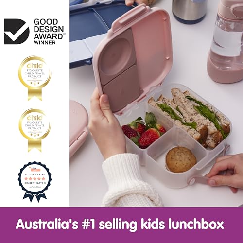b.box Mini Lunch Box Kids | 4.25 Cup Leak Proof Bento Box for Kids Ages 3+ | 3 Compartment Snack Containers, School Lunch Container, Dishwasher Safe, BPA-Free, PFAS-Free - Blush Crush - color: Blush Crush, size: 1-pack