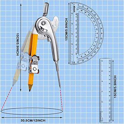 Lincia 48 Pcs Geometry Protractor and Compass Set Geometry Student Math Set with Pencil and Clear Straight Ruler School Classroom Supplies for Study Office Drafting Wood Work Drawing