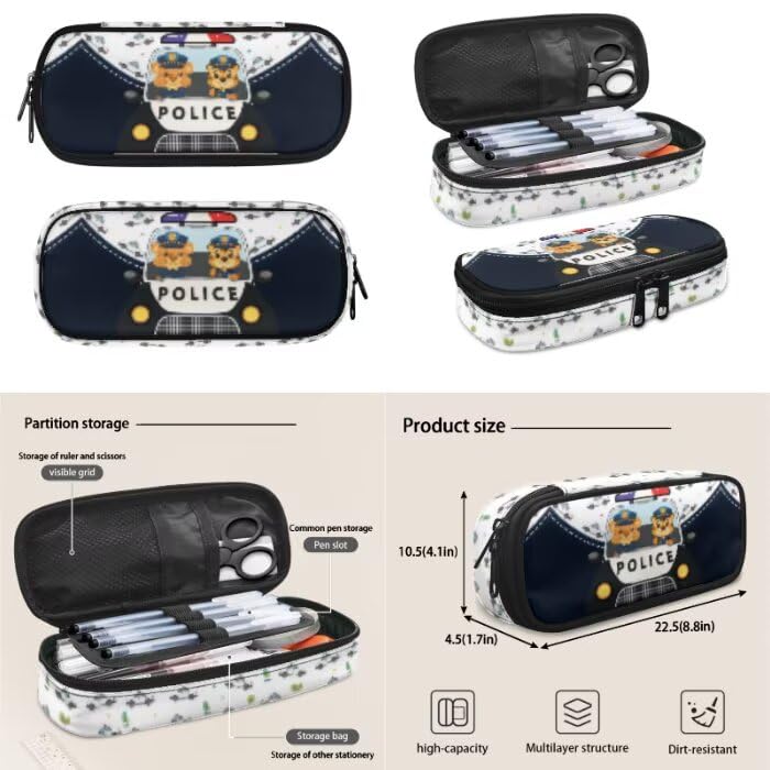 Cute Police Car Backpack for Kids Backpack Set of 4 with Lunch Bags Box Pencil Pouch for Boys Age 6-12 4Th 5Th 6Th Grade Water Bottle Holder Middle Kindergarten Primary School Bag 17 inch - color: Cute Police Car