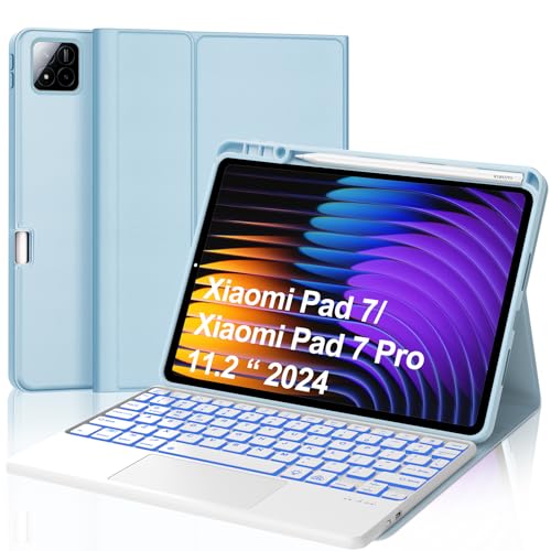 IVEOPPE Keyboard Case for Xiaomi Pad 8/8 Pro/Pad 7/7 Pro 11.2 Inch Trackpad | 7 Color Backlit, Magnetic Detachable Wireless Bluetooth Keyboard, Multi-Touch Trackpad, Stain Resistant Cover, Rechargeable - color: Light Blue (Backlit Keyboard)