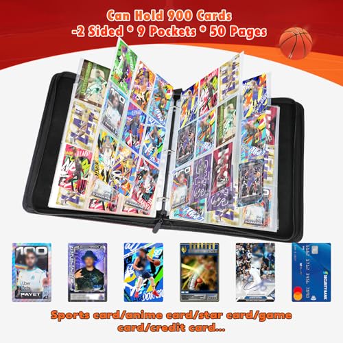 Basketball Card Binder 900 Pockets, Basketball Card Holder for Trading Cards, 3 Ring Sports Card Collection Binder with 50 Removable Sleeves, Christmas Gift