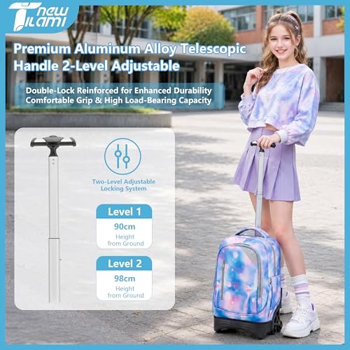 NEW TILAMI 18 inch Kids Rolling Backpack Wheeled Climb Stairs Big Storage Waterproof, Adjustable Handle for School Travel Camping Girls & Boys, Blue Planet - color: Blue Planet