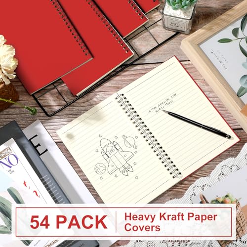 Yahenda 54 Pcs Spiral Notebooks Bulk, A5 8.3 x 5.5 Inch College Ruled Lined Notebooks, 100 Pages Soft Cover Journals for Students Classroom Office Back to School Supplies (Red) - color: Red
