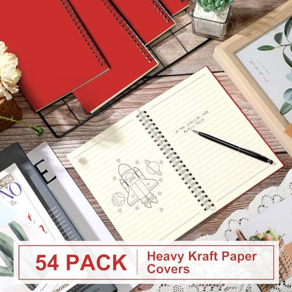 Yahenda 54 Pcs Spiral Notebooks Bulk, A5 8.3 x 5.5 Inch College Ruled Lined Notebooks, 100 Pages Soft Cover Journals for Students Classroom Office Back to School Supplies (Red) - color: Red