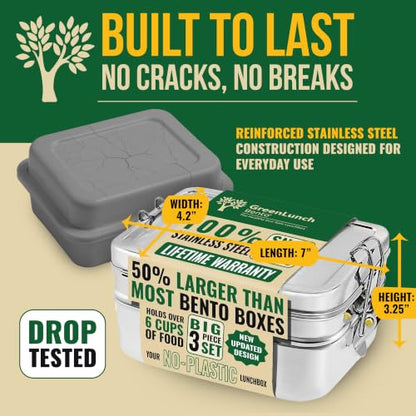 Stackable Stainless Steel Bento Box for Adults, 6 Cup with Snack Pod | Crack-Resistant, Secure Locks, Eco-Friendly Lunch Container for Work, Office & Travel