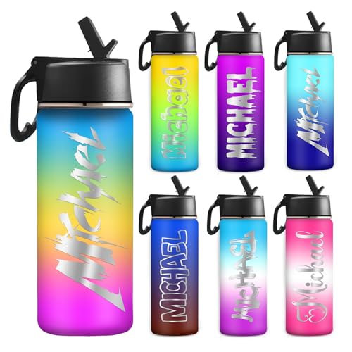Personalized Water Bottle for Kids Back to School, Custom Sports Water Bottle with Name Customized Insulated Stainless Steel Vacuum Cup Bottle, Christmas Bottle Gift for Boy Girl Women Men 18oz/32oz - color: Color 6