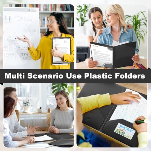 Henoyso 24 Pack Take Home Folders with 2 Pockets and Tabs, Plastic Classroom Communication Homework Folder School-to-Home with Clear Front Pocket for Students Parent Teacher Connector (Black) - color: Black