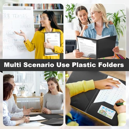 Henoyso 24 Pack Take Home Folders with 2 Pockets and Tabs, Plastic Classroom Communication Homework Folder School-to-Home with Clear Front Pocket for Students Parent Teacher Connector (Black) - color: Black