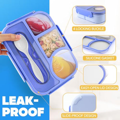 EASYFUN Bento Box Adult, Lunch Box, 4-Compartment Lunch Containers, Drop-Proof, Dishwasher Safe & Made with BPA-Free Materials (Blue) - color: Blue