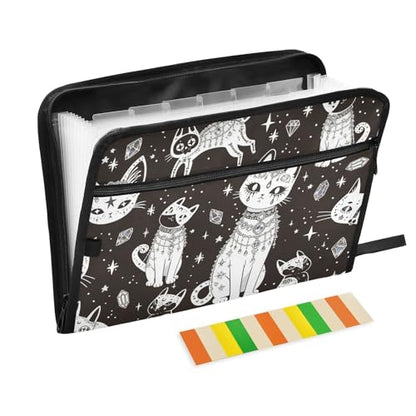 Witch's Cat Expanding Accordion File Folder with 13 Pockets and Zipper Closure - color: Witch's Cat