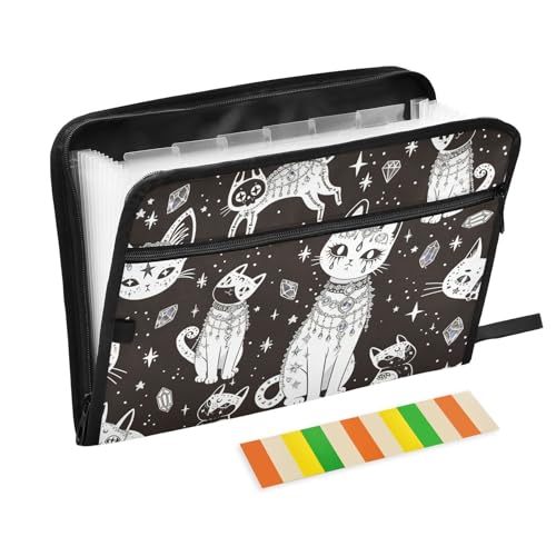 Witch's Cat Expanding Accordion File Folder with 13 Pockets and Zipper Closure - color: Witch's Cat