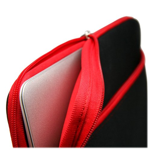 BoxWave Case Compatible with Dynabook Chromebook C1 - SoftSuit with Pocket, Soft Pouch Neoprene Cover Sleeve Zipper Pocket - Jet Black with Red Trim