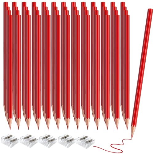 60 Pack Bulk Red Colored Pencils for Kids, Pre-sharpened Art Pencils Back to School Supplies Set, Drawing Sketching Pencils for Students, Teachers, Classroom - color: Red