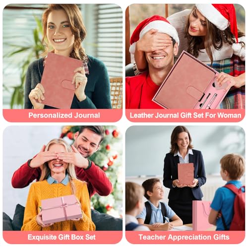 A5 Leather Journal for Women Men, Hardcover Notebook Set with Pen, Pink | 360 Pages 100GSM Lined Paper, Includes 6 Heart Bookmarks, Gift Box & Bag. Birthday, Graduation, Christmas, Appreciation Gifts