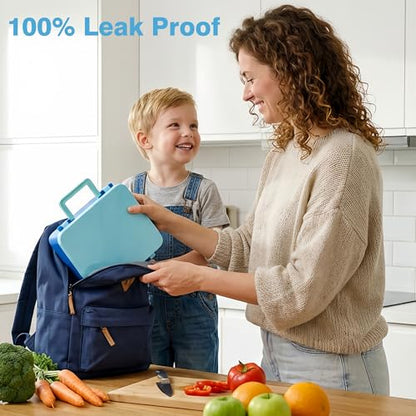 HOMEKOL Bento Lunch Box Set for Kids, Blue | with Stainless Steel Insulated Food Jar, Plastic Water Bottle, Bag and Silicone Spoon and Fork for Boys Girls - color: Blue