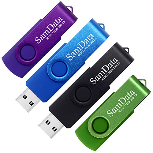 SamData 32GB USB Flash Drives 4 Pack 32GB Thumb Drives Memory Stick Jump Drive with LED Light for Storage and Backup (4 Colors: Black Blue Green Purple) - color: Multicoloured 32GB*4, size: 32GB