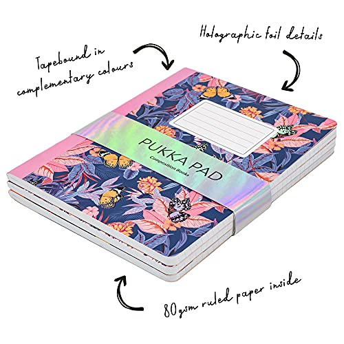 Pukka Pad, Composition Notebooks - 3 Pack of Journals Featuring 140 Pages of College Ruled 80GSM Paper with Sturdy Cover Stock - 9.75 x 7.5in - Bloom - color: Bloom, size: 3 Pack