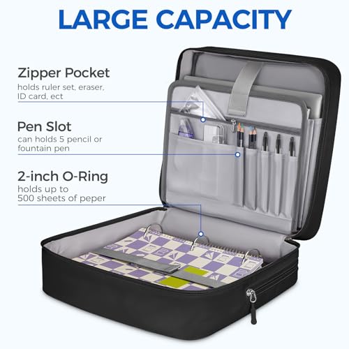 Ytonet Zipper Binder Bag, 2 Inch 3 Ring Binder with Zipper Fit 14 Inch Laptop, 500 Sheets Capacity Zippered Binders with Shoulder Strap & Removable O-Ring Pad for Middle School Student, Black - color: Black, size: 2 Inch O-ring