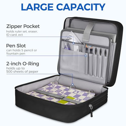 Ytonet Zipper Binder Bag, 2 Inch 3 Ring Binder with Zipper Fit 14 Inch Laptop, 500 Sheets Capacity Zippered Binders with Shoulder Strap & Removable O-Ring Pad for Middle School Student, Black - color: 2 In-black