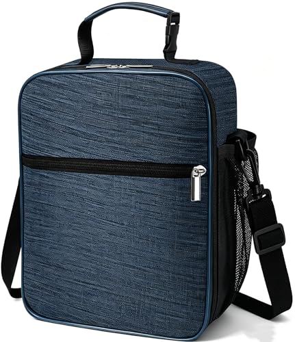 ZM-YOUTOO Lunch Box for Men - Reusable Lunch Bag Men Adult Women- Insulated Small LunchBox - color: Navy Blue with Strap